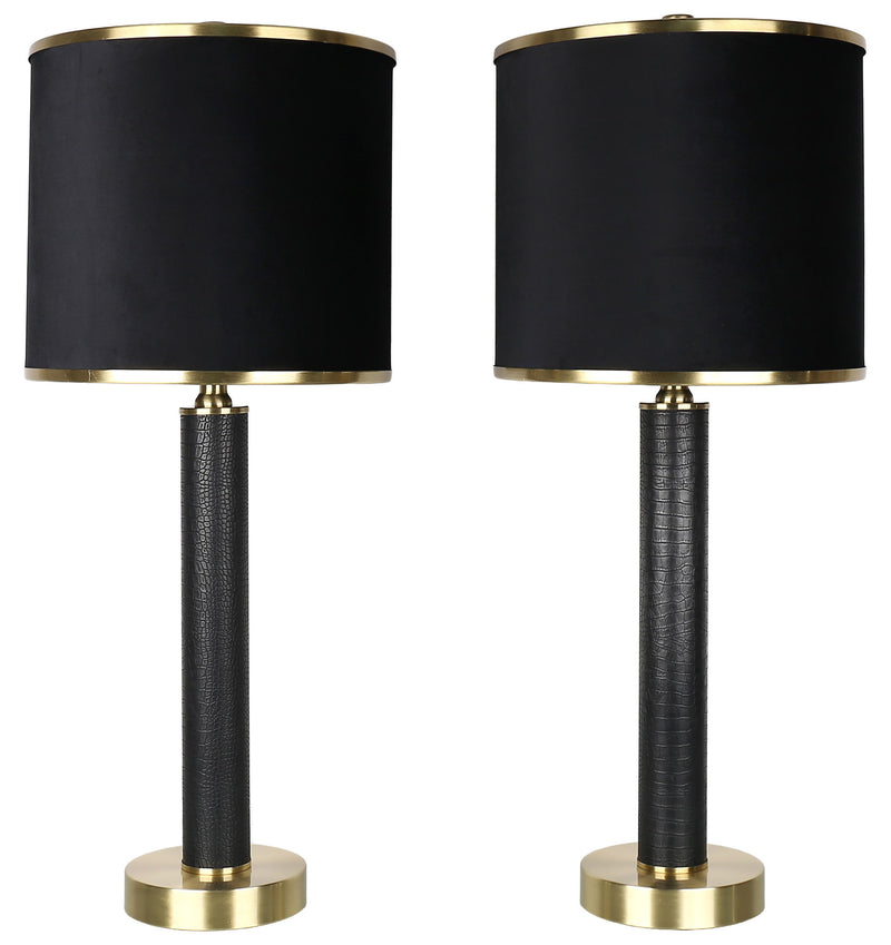 Midnight Regent - 27 X 11 - Pu Leather Table Lamp (Set of 2) - Black Pu Gator Leather