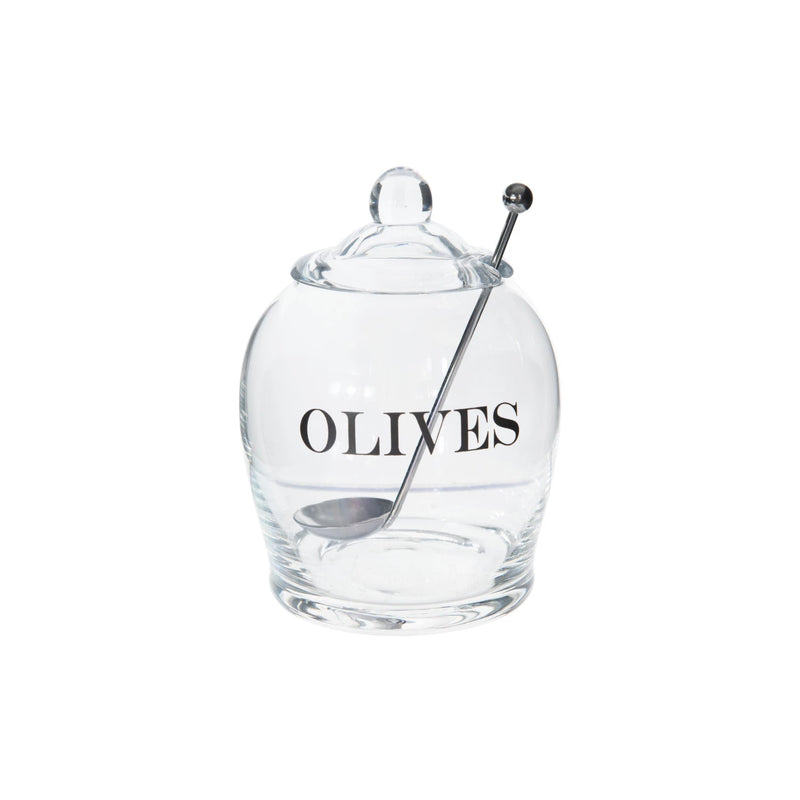 Olive Glass Jar with Slotted Spoon | Set of 3