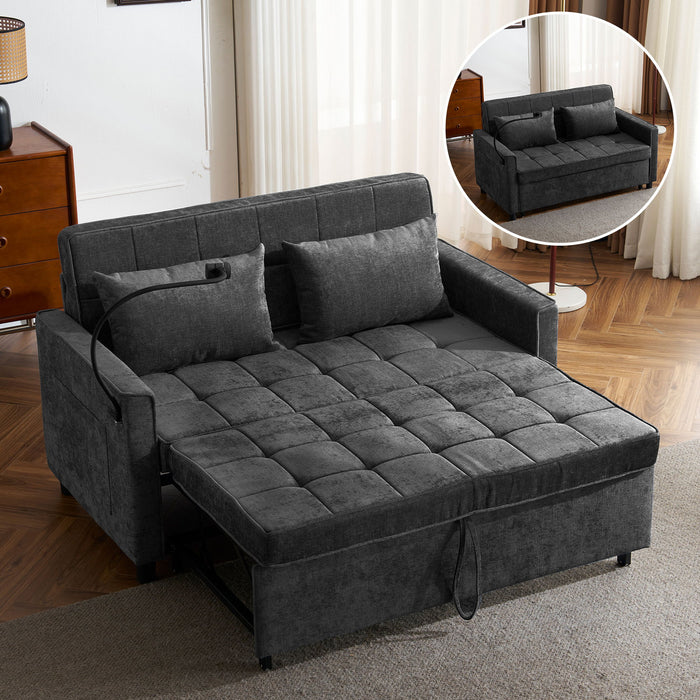 Loveseat Sofa Bed Sleeper With Reversible Backrest, Side Pockets, USB Ports, Phone Holder