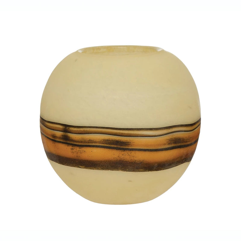 Hand-Blown Frosted Art Glass Vase w/Multi Color Stripe