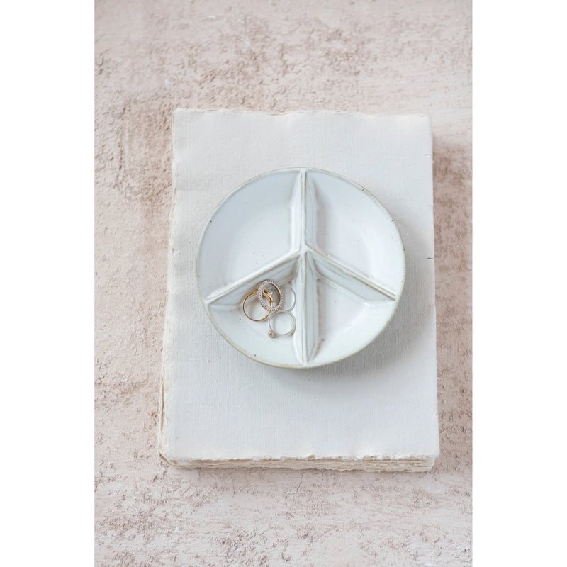 Stoneware Peace Sign Divided Dish with 4 Sections | Reactive Glaze