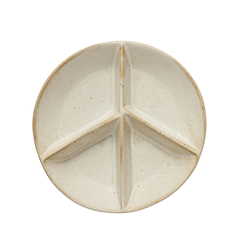 Stoneware Peace Sign Divided Dish with 4 Sections | Reactive Glaze