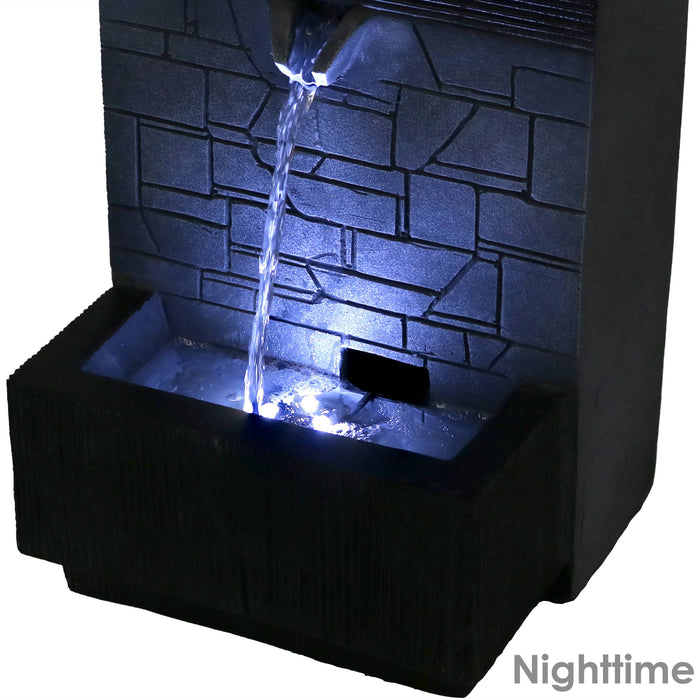 13" Modern Tiered Brick Polyresin Indoor Fountain with LED