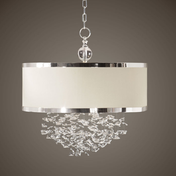 Fascination - 3 Light Silken Drum Pendant - Pearl Silver