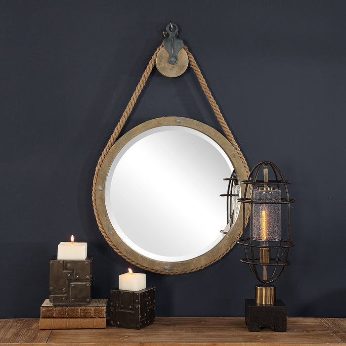 Melton - Round Pulley Mirror - Light Brown