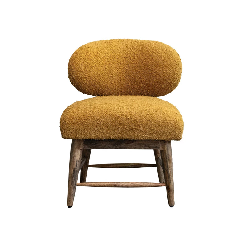 Mustard Yellow Mango Wood Upholstered Chair with Nail Heads