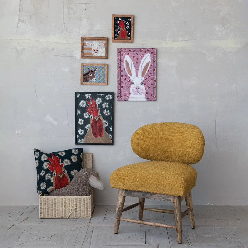 Mustard Yellow Mango Wood Upholstered Chair with Nail Heads