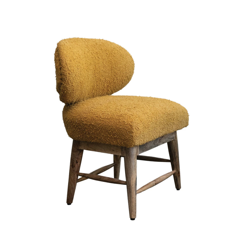 Mustard Yellow Mango Wood Upholstered Chair with Nail Heads