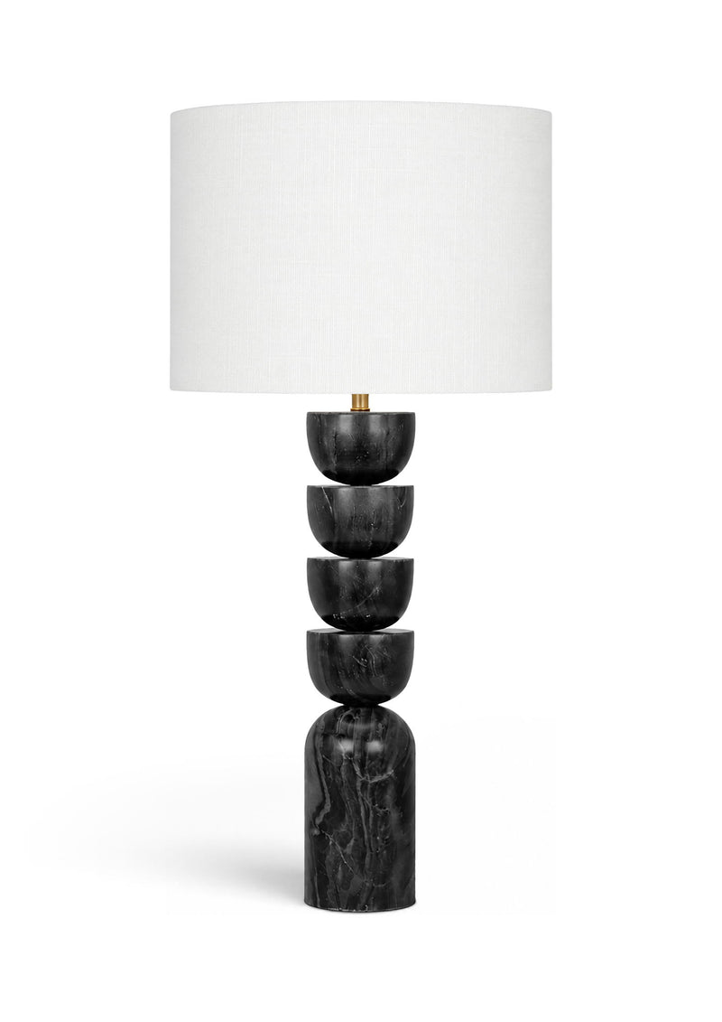 Opus - Genuine Marble, Linen Textured Fabric And Brass Table Lamp