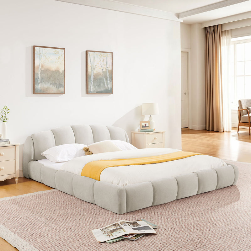 Upholstered Platform Bed Frame, Low Profile Floor Bed, No Box Spring Required