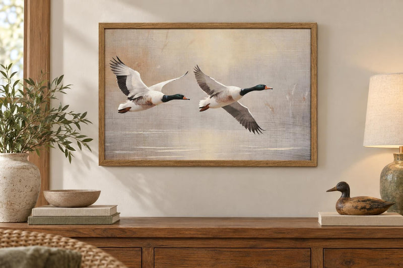 Marshland Flight I - 30 X 20 - Hand-Embellished Canvas In Frame - Beige