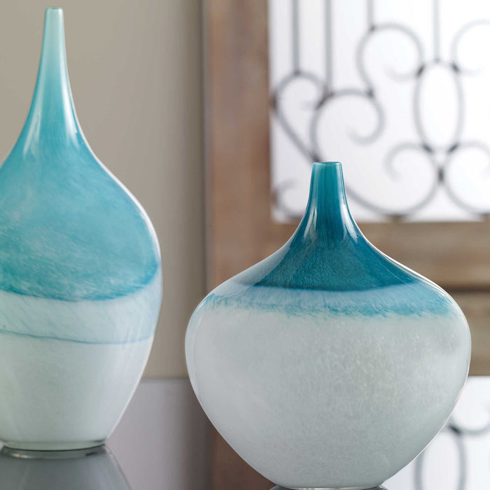 Carla - Vases (Set of 2) - White & Teal