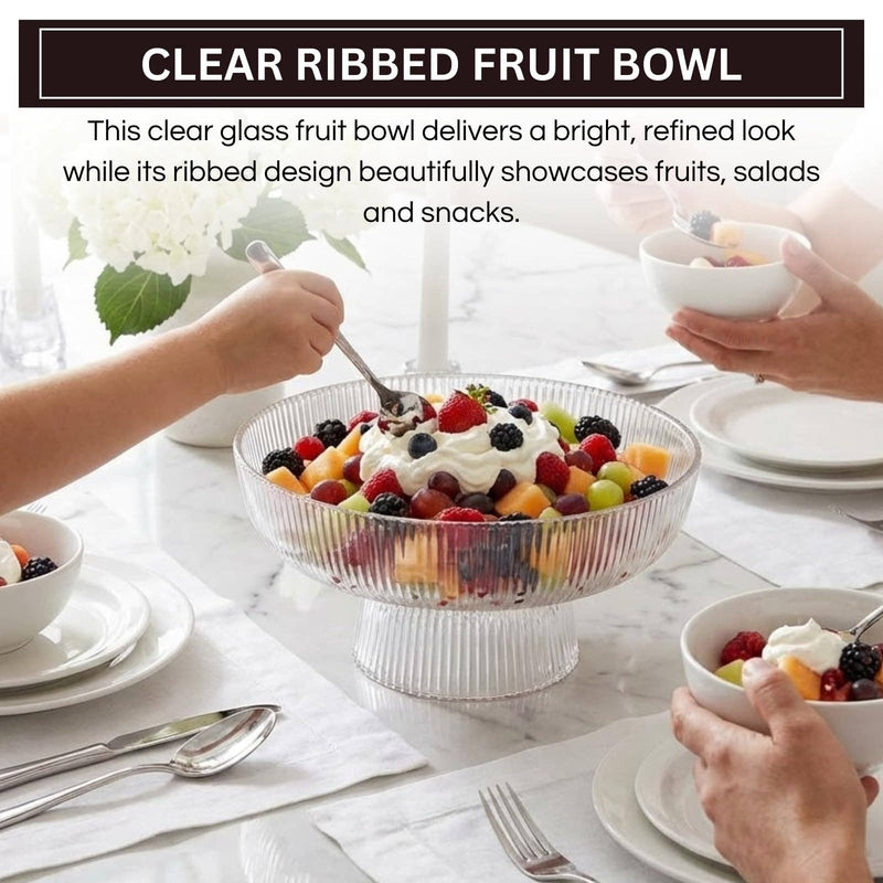 Decorative Fluted Transparent Glass Bowl, Fruit