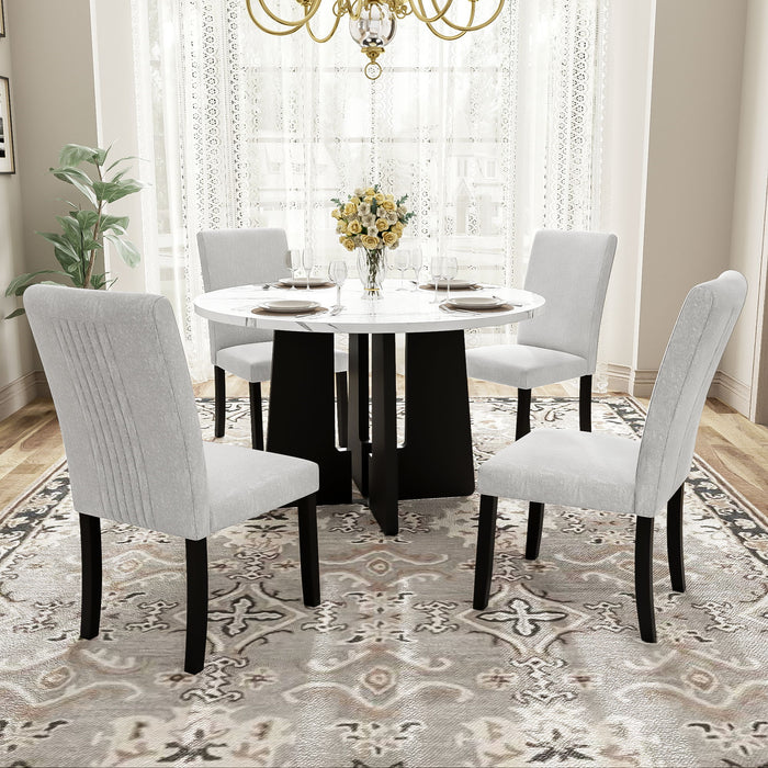 5 Piece Round Dining Table Set, Modern Dining Table And 4 Upholstered Chairs For Dining Room