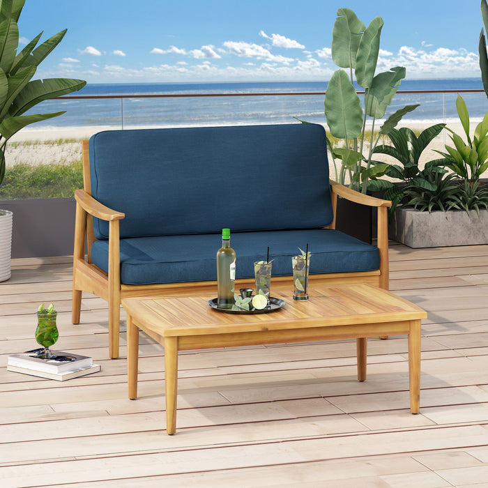 Outdoor Acacia Wood Loveseat Set With Coffee Table