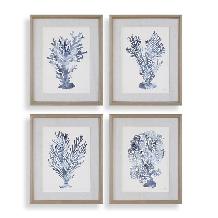 Shibori Coral - Framed Prints (Set of 4) - Light Gray