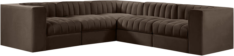 Rummi - Symmetrical Velvet Performance Fabric Upholstered 5 Piece Modular Sectional