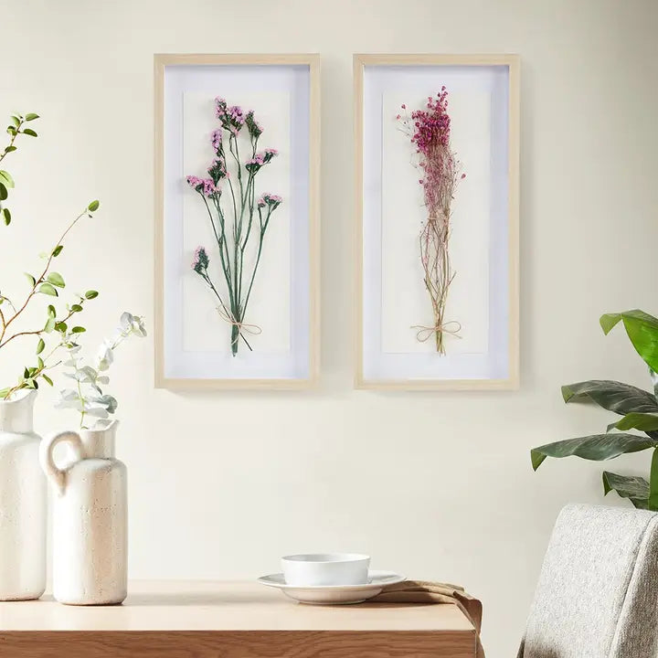 Fresh Flowers Floral Shadowbox Wall Art Décor | Set of 2 | 12Wx24H Each