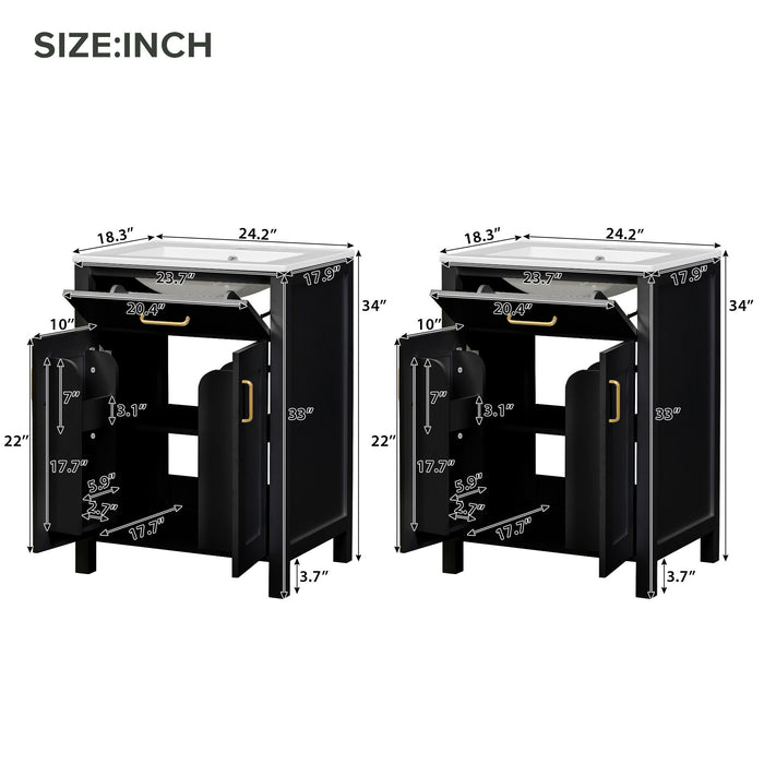 Modern Bathroom Vanity With Ceramic Sink, Soft-Close Doors, Flip Drawer, U-Shaped Shelves, Elegant Storage Solution