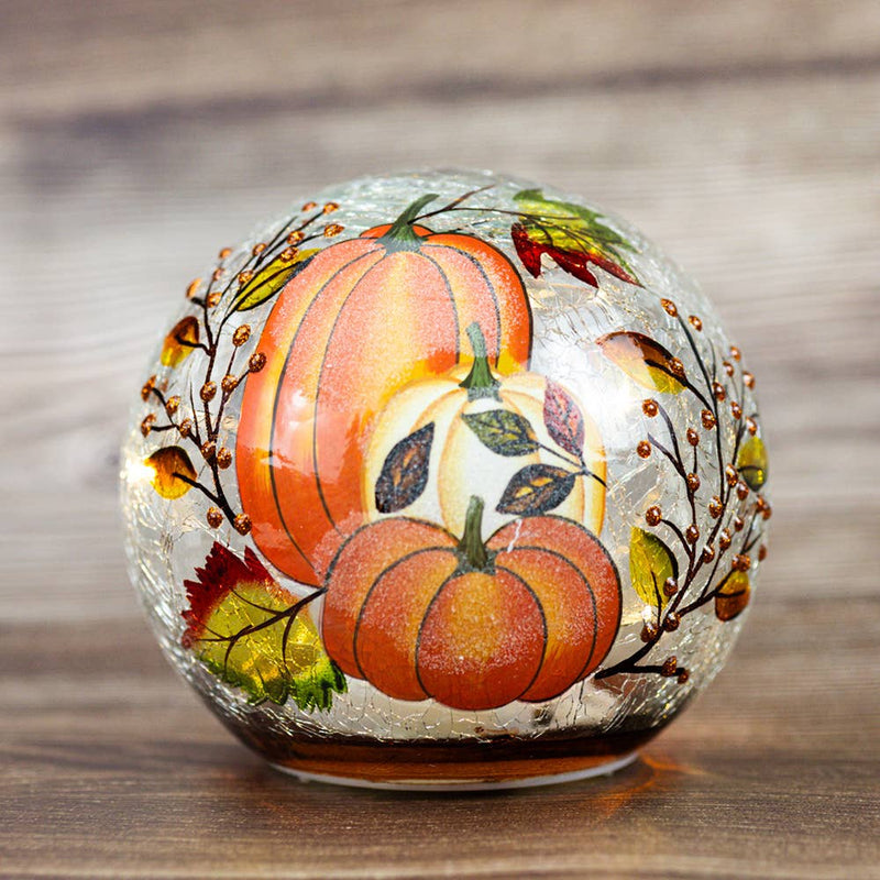 Harvest Pumpkin LED Glass Orb – Fall Autumn Home Decor