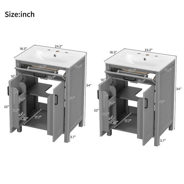 Bathroom Vanity With Ceramic Sink, Soft Close Doors, Flip Drawer, Double Layer Door Shelves