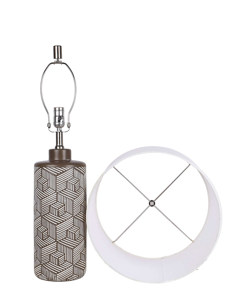 "Geometric Harmony" Ceramic Table Lamp (Set of 2) - Brown / White