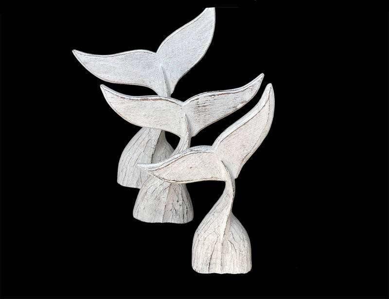 Whale Tail Statue Set/3 Wooden Beach Coastal Decor 