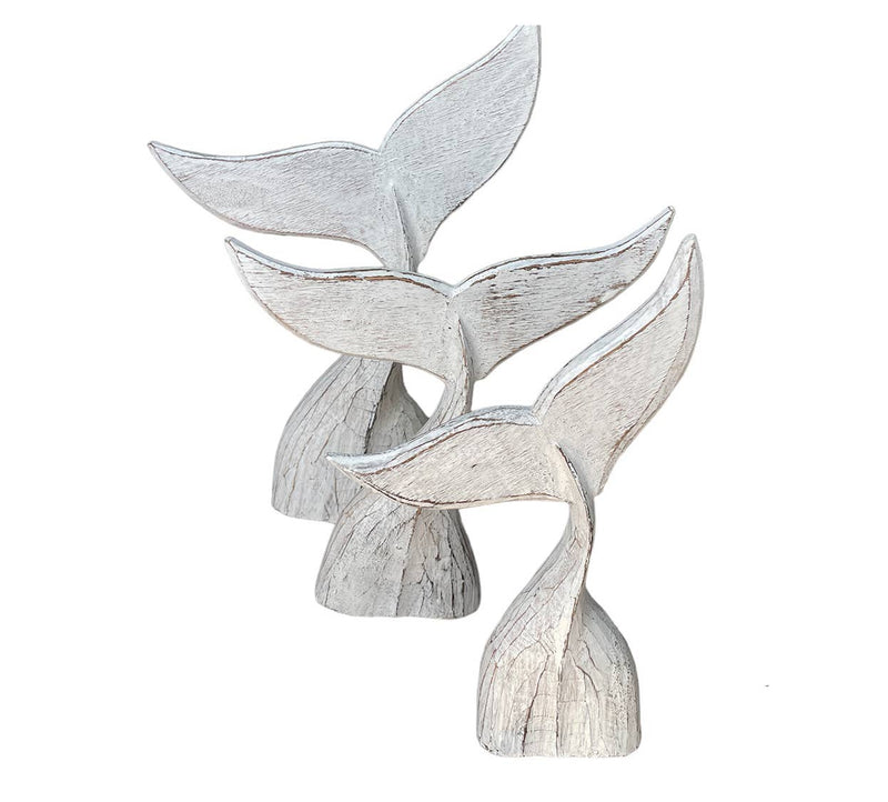 Whale Tail Statue Set/3 Wooden Beach Coastal Decor 