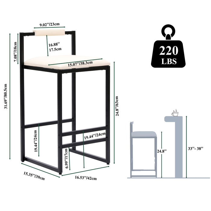 Elegant Bar Stool Set With Backrest And Footrest, Counter Height (Set of 2)