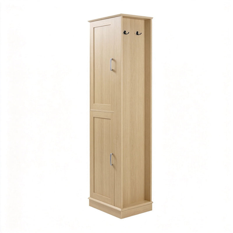 Tall Freestanding Bathroom Storage Cabinet With Adjustable Shelves And Side Hooks