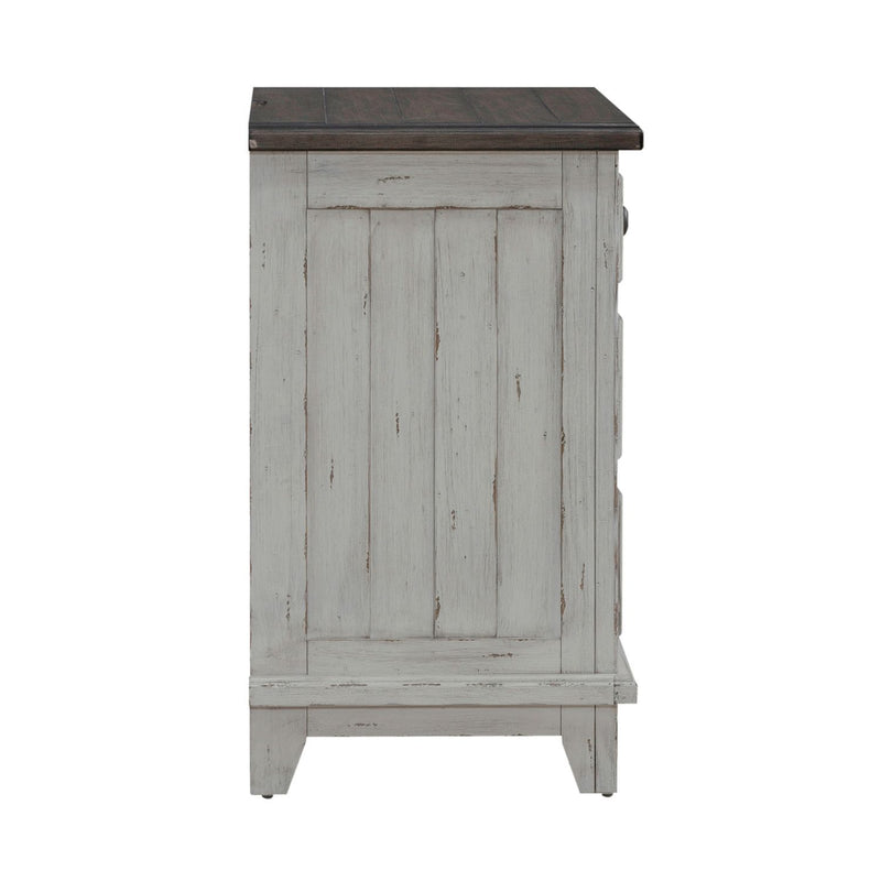 River Place - 3 Drawer Nightstand With Charging Station - Riverstone White & Tobacco