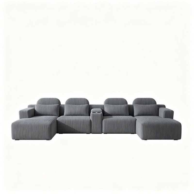 U-Shaped Sectional Sofa With Chaise Lounge And Cup Holders