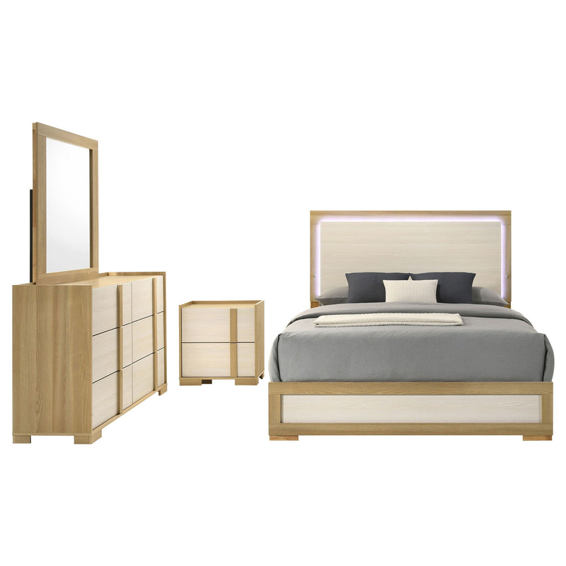 Lincoln - 4 Piece Queen Bedroom Set With LED Lighting - Natural