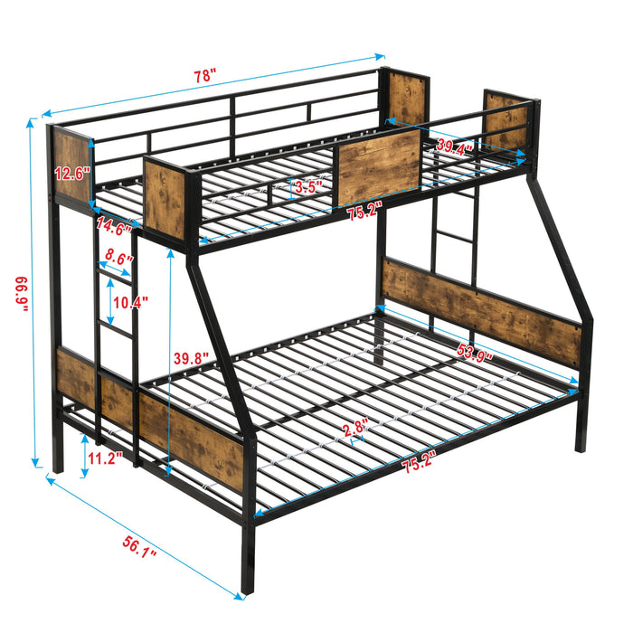 Modern Metal Bunk Bed With Side Ladders And Guardrail