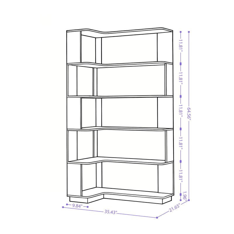 L-Shaped Corner Bookshelf 90Cm Extended Size 5 Tier Freestanding Display Shelf With Anti Tip Safety Features - Light Gray