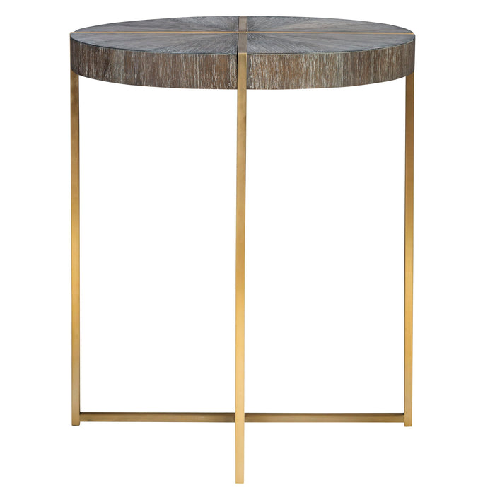 Taja - Round Accent Table - Dark Brown & Gold