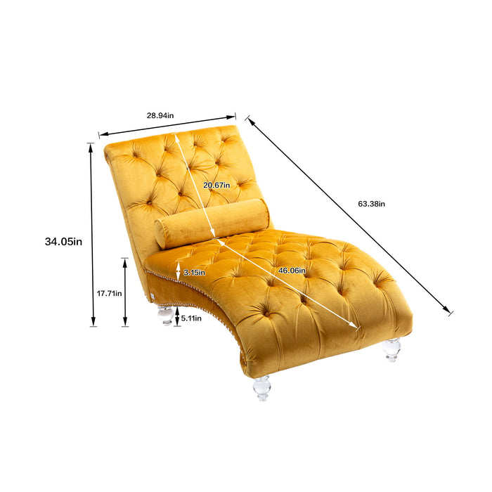 Velvet Chaise Lounge Indoor, Button Tufted Upholstered Chaise Lounge Chair With Pillow
