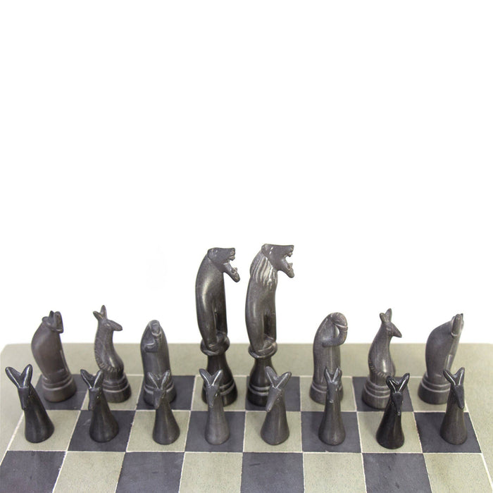 Hand-Carved Soapstone Chess Set - Safari Animals