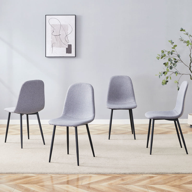 Luxury Simple Chair Linen Cotton High Resilience Dining Chair With Black Metal Legs (Set of 4) - Light Gray