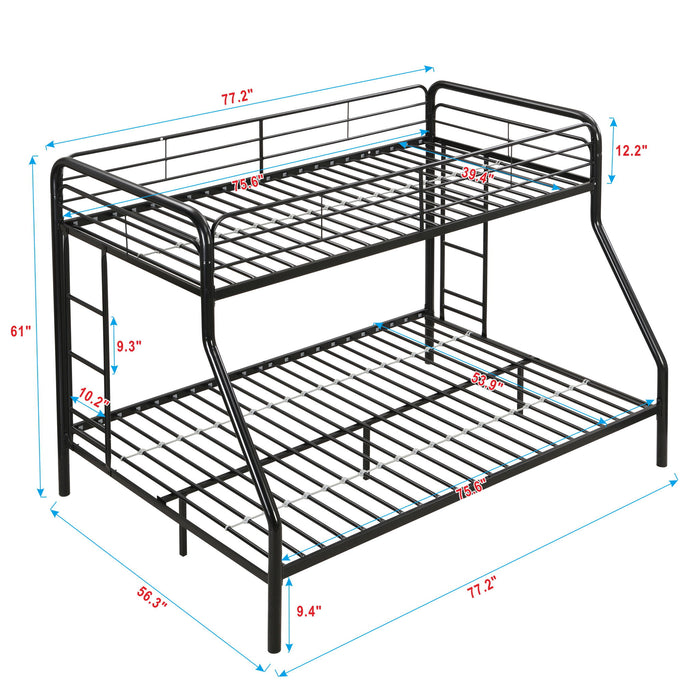 Modern Twin Over Full Metal Bunk Bed With Trundle And Dual Side Ladder And Metal Design - Black / Brown