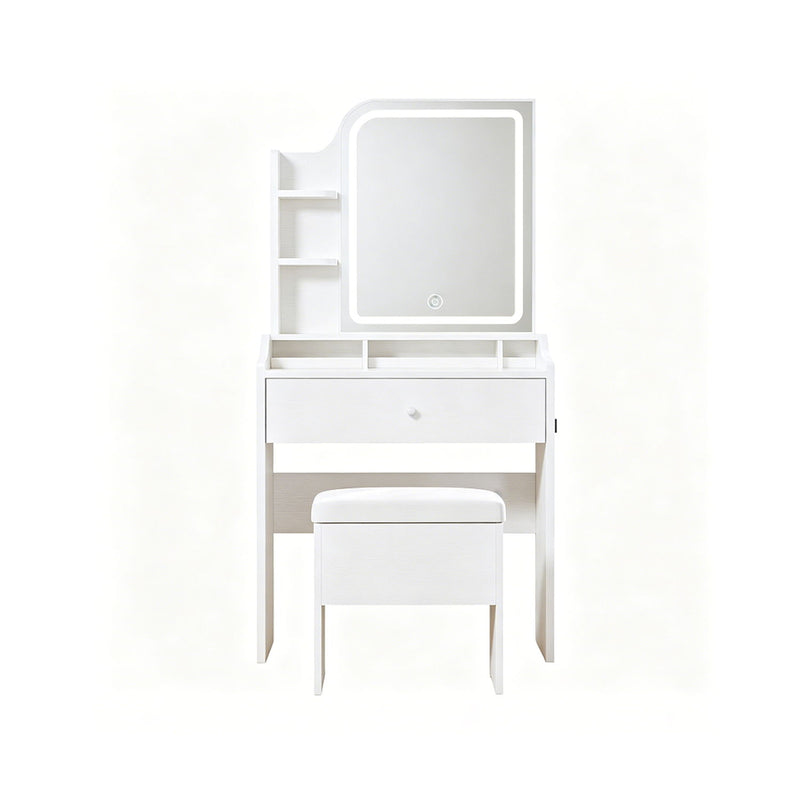 Smart LED Mirror Vanity Set With Storage For Bedrooms - Cream White