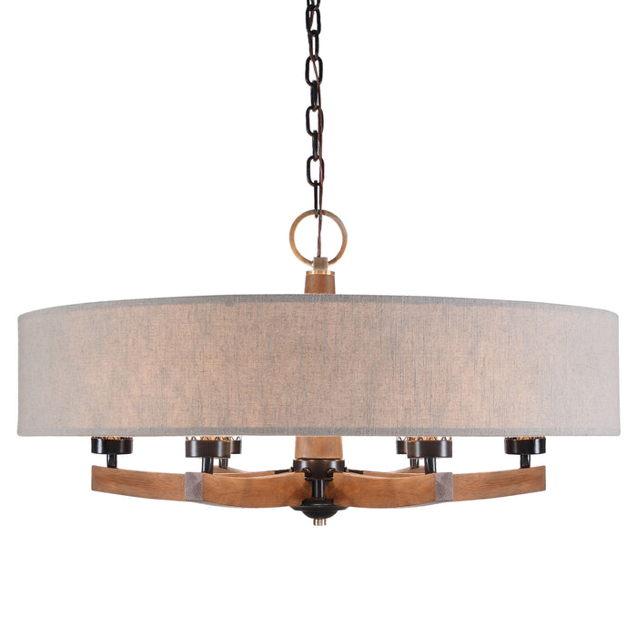 Woodall - 6 Light Drum Chandelier - Light Brown