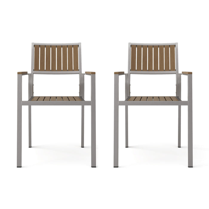 Stylish Modern Faux Wood & Aluminum Outdoor Dining Chairs, (Set of 2) - Natural