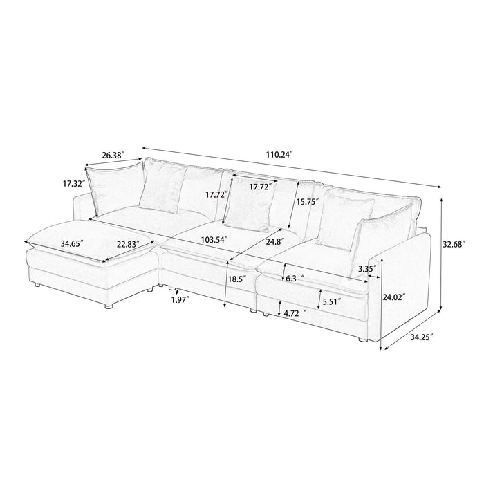 Modular Ottoman Style Deep Seat Sofa With Cushions