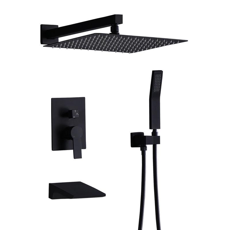 Tub Shower Faucet Set With 12" Rain Shower Head And Handheld Spray Combo