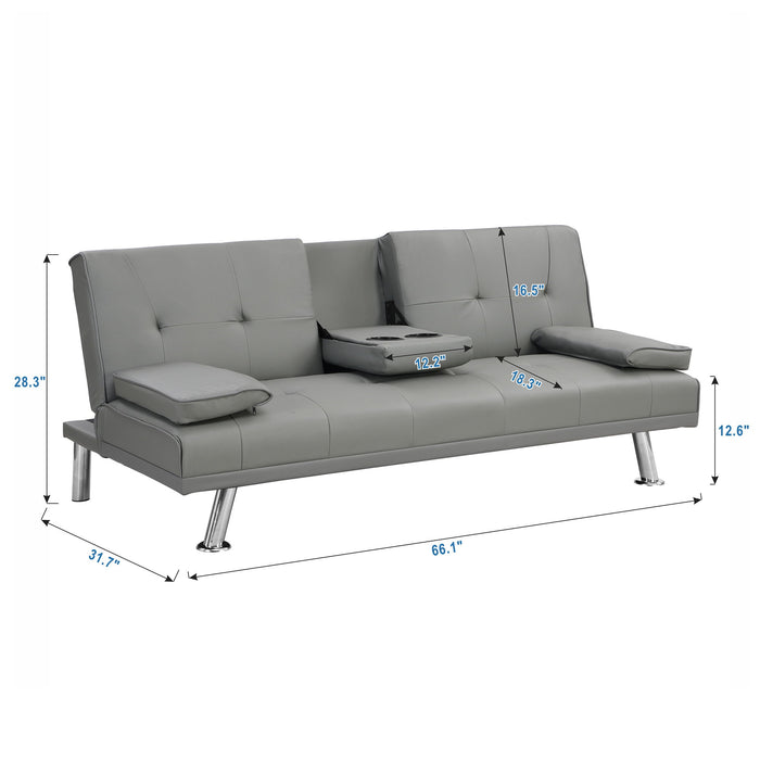 Modern Sofa Bed With Armrest 2 Holders, Wood Frame & Stainless Leg