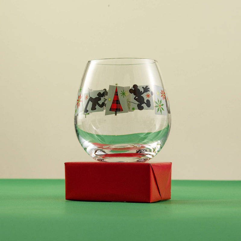 Disney Mickey Mouse Christmas Joy Oh Joy Stemless Wine Glasses | 15 oz | Set of 4