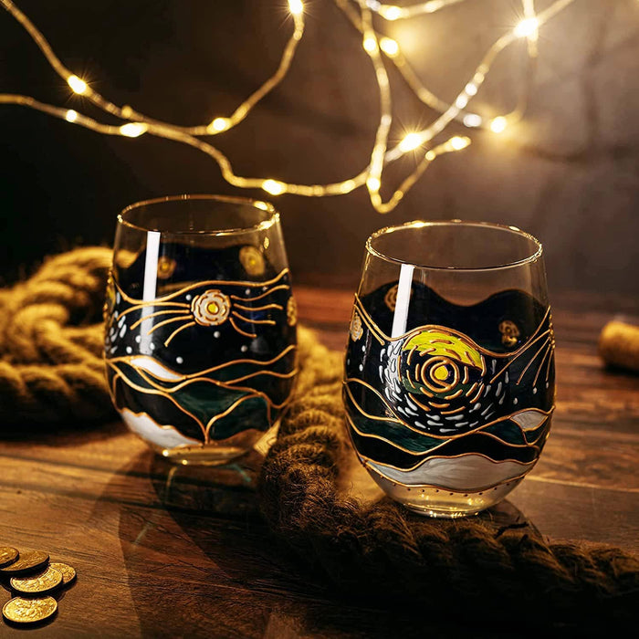 Van Gogh Artisanal Hand Painted Glasses | Set of 2