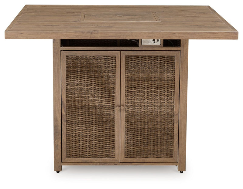 Walton Bridge - Square Bar Table W/Fire Pit - Driftwood