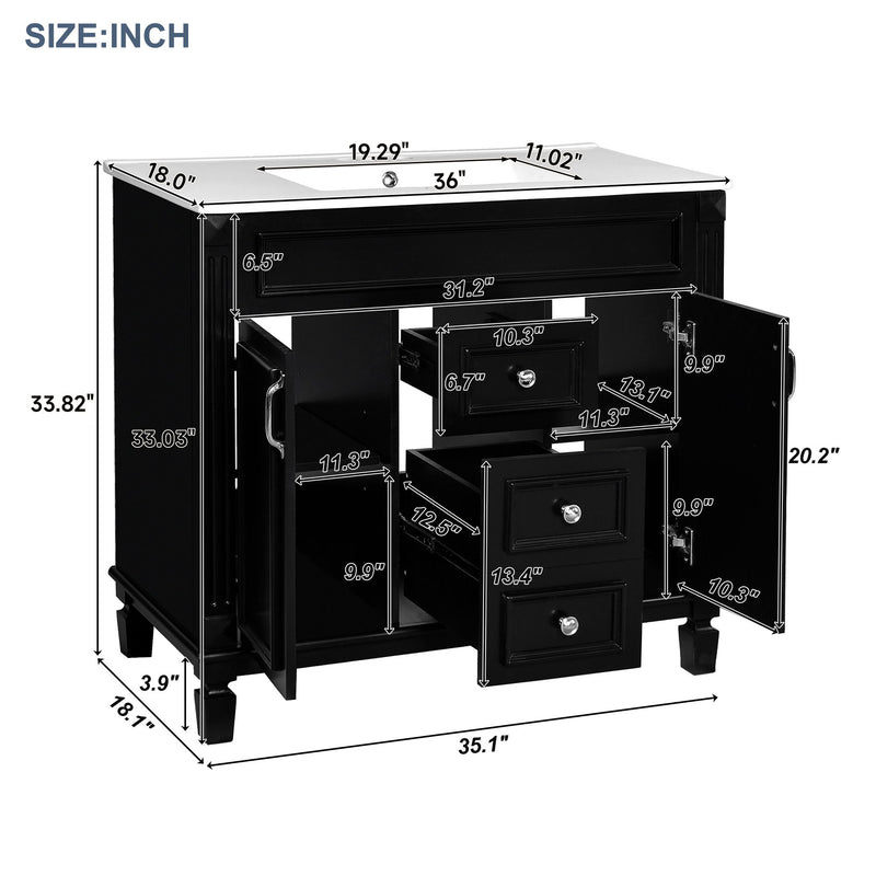 Bathroom Vanity With Top Sink, Cabinet With 2 Soft Closing Doors And Drawers